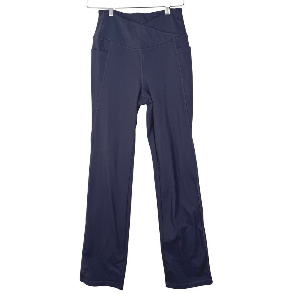 Jockey Womens Navy Blue‎ Purple High Rise Crossover Straight Leg Yoga Pant S